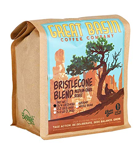 Great Basin Coffee Co. Medium Dark Roast Ground Coffee - Gourmet Small Batch Bristlecone Blend, Specialty Arabica and Robusta, Perfect for Making French Press, Cold Brew and Pour Over Coffee 3/4 lb (340 g)