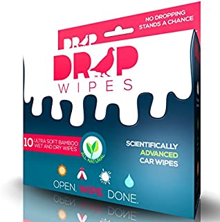 Bird Poop Remover - Drop Wipes - Exterior Car Wipes/Auto Spot Cleaner - Scientifically Advanced, Patent Pending & All-Natural for Bird Droppings, Water Spots & More - 1 Box (10 Wet & 10 Dry Wipes)