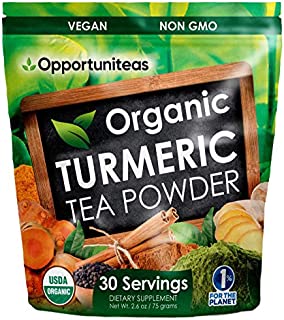 Organic Turmeric Tea Powder - Matcha Green Tea, Turmeric, Cinnamon, Ginger, Black Pepper - Natural Joint Support Supplement for Juice, Smoothie & Drinks - Vegan & Non-GMO - 30 Servings