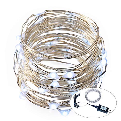 ITART 33FT Fairy Lights 100LED String Lights Cool White Plug in Waterproof on Ultra Thin Silver Wire with UL Adapter for Patio Garden Wedding Party Christmas DIY Decoration