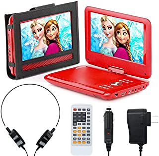 eXuby Portable DVD Player for Car, Plane & More - 7 Car & Travel Accessories Included - 9 Inch Swivel Screen - Whopping 6 Hour Battery Life - Perfect Portable DVD Player for Kids - Red