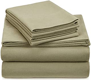 Pinzon Signature Cotton Heavyweight Velvet Flannel Sheet Set - Queen, Thyme Green