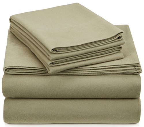 Pinzon Signature Cotton Heavyweight Velvet Flannel Sheet Set - Queen, Thyme Green