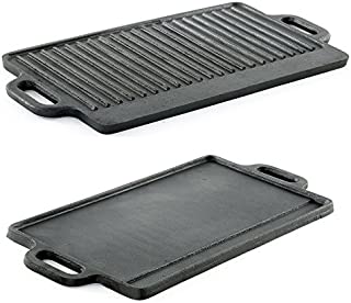 ProSource Professional Heavy Duty Reversible Double Burner Cast Iron Grill Griddle 20 by 9-Inch Black