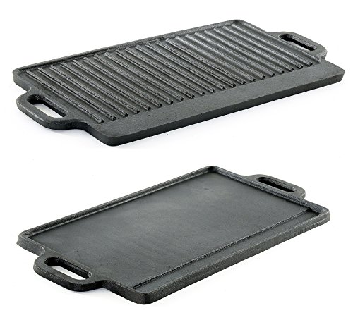 ProSource Professional Heavy Duty Reversible Double Burner Cast Iron Grill Griddle 20 by 9-Inch Black