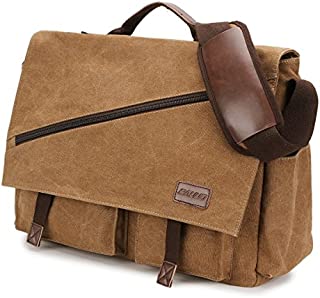 Canvas Messenger Bag,15.6 Inch Mens Satchel Water Resistant Briefcases Vintage Shoulder Bag for College Business RAVUO