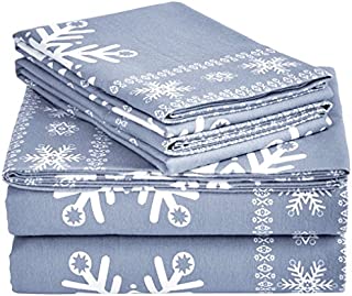 Pinzon Cotton Flannel Bed Sheet Set - Full, Snowflake Dusty Blue