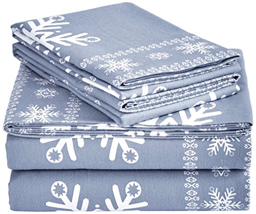 Pinzon Cotton Flannel Bed Sheet Set - Full, Snowflake Dusty Blue