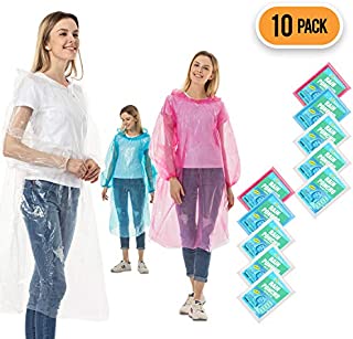 Rain Ponchos for Adults Disposable - 10 Pack Bulk Extra Thick Emergency Waterproof Rain Poncho with Drawstring Hood Raincoat for Men Women Plastic Clear Rain Gear for Disney Hiking Travel (10Pack)