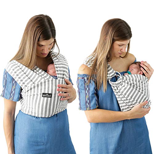 4 in 1 Baby Carrier Wrap and Baby Sling Carrier, Gray and White Stripes Cotton