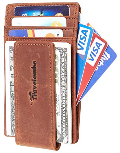 Travelambo Money Clip Front Pocket Wallet Slim Minimalist Wallet RFID Blocking (Elite Deep Brown)