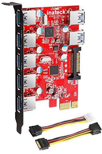 Inateck Superspeed 7 Ports PCI-E to USB 3.0 Expansion Card - 5 USB 3.0 Ports and 2 Rear USB 3.0 Ports Express Card Desktop with 15 Pin SATA Power Connector, Including Two Power Cables (KT5002)