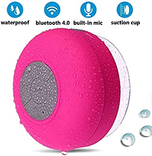 BONBON Bluetooth Shower Speaker Waterproof Water Resistant Handsfree Portable Wireless Shower Speaker,Build-in Microphone, Solid Suction Cup, 4 hrs Play Time,Pink