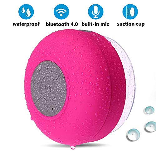 BONBON Bluetooth Shower Speaker Waterproof Water Resistant Handsfree Portable Wireless Shower Speaker,Build-in Microphone, Solid Suction Cup, 4 hrs Play Time,Pink