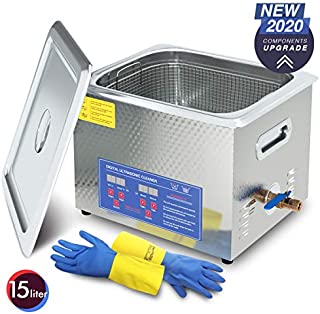 2020 Upgrade 600W Heated Ultrasonic Cleaner 15L Stainless Steel Sonic Bath for Guns Carburetors Injectors Parts and PCB with Free Rubber Gloves Gifts Use in Automotive and Firearm Industry DAREFLOW