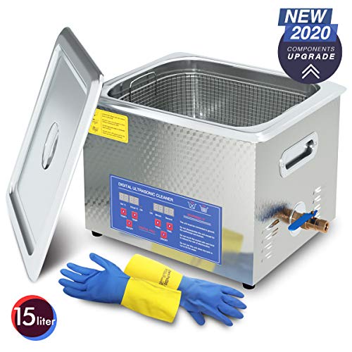 2020 Upgrade 600W Heated Ultrasonic Cleaner 15L Stainless Steel Sonic Bath for Guns Carburetors Injectors Parts and PCB with Free Rubber Gloves Gifts Use in Automotive and Firearm Industry DAREFLOW