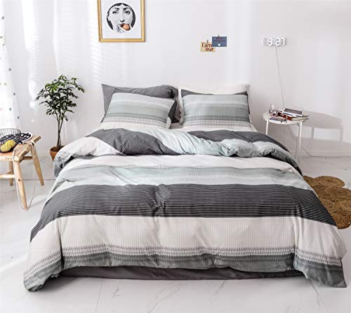 Cotexture Quality Bohemian Duvet Cover Set Microfiber 3 Piece Striped Bedding Set Grey Queen Size