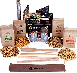 Zorestar Grill Cooking Set for Smoking: Wood Chips Variety/Smoker Box/BBQ Tools and Other Smoking/Grilling Accessories for Men Husband dad