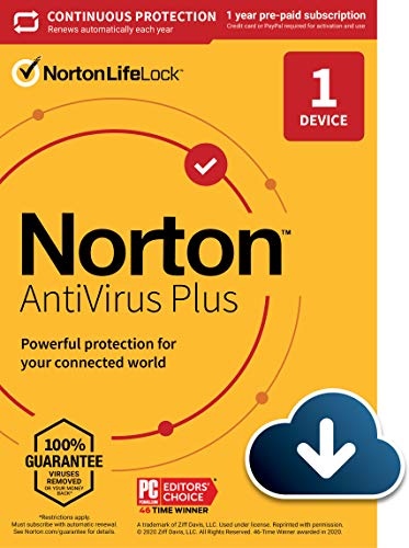 Norton AntiVirus Plus 2021  Antivirus software for 1 Device with Auto-Renewal - Includes Password Manager, Smart Firewall and PC Cloud Backup [Download]