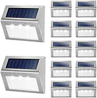 Solar Deck Lights, KASUN Super Bright LED Walkway Light Stainless Steel Waterproof Outdoor Security Lamps for Patio Stairs Garden Pathway - White Light, Pack of 12