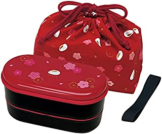 Japanese 2 Tiers Bento Lunch Box with Belt , Bag Chopsticks, Red Blossom and Bunny