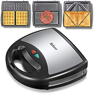 Yabano Sandwich Maker, Waffle Maker, Sandwich Grill, 3-in-1 Detachable Non-stick Coating, LED Indicator Lights, Cool Touch Handle, Anti-Skid Feet, Black