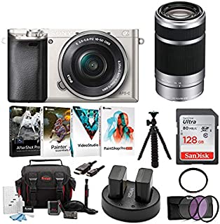 Sony Alpha a6000 Mirrorless Camera w/ 16-50mm & 55-210mm Lenses & 128GB Bundle - Silver