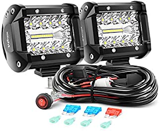 Nilight LED Light Bar 2PCS 60W 4 Inch Flood Spot Combo LED Work Light Pods Triple Row Work Driving Lamp with 12 ft Wiring Harness kit - 2 Leads,2 Year Warranty