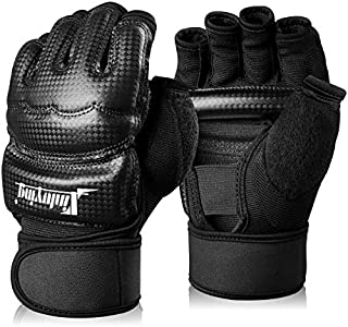 Xinluying Punch Bag Boxing Martial Arts MMA Sparring Grappling Muay Thai Taekwondo Training PU Leather Wrist Wraps Gloves Black L