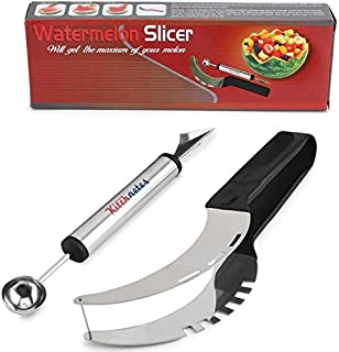 Premium Watermelon Slicer Set Stainless Fruit Carving Kitchen Utensil Kit - Includes Watermelon Slicing Tool & Fruit Carving Knife/Spoon - Great For Salads, Desserts - With Unique Box Packaging