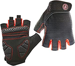 HuwaiH Bike Gloves Gel Pad Shock Absorbing Anti Slip Outdoor Sports Riding (Black Red, Small)