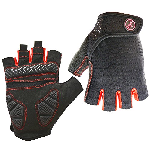 HuwaiH Bike Gloves Gel Pad Shock Absorbing Anti Slip Outdoor Sports Riding (Black Red, Small)