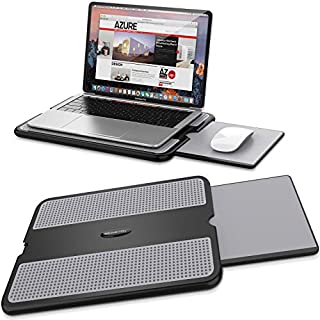 AboveTEK Portable Laptop Lap Desk w/ Retractable Left/Right Mouse Pad Tray, Non-Slip Heat Shield Tablet Notebook Computer Stand Table w/ Sturdy Stable Cooler Work Surface for Bed Sofa Couch or Travel