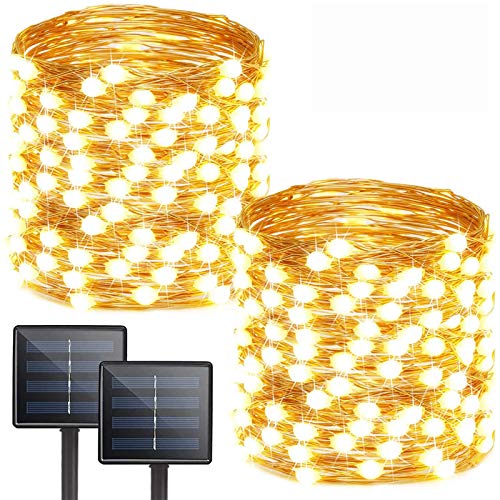 Albelt 2-Pack Each 72ft 200 LED Solar Lights Outdoor String (Ultra-Bright & Extra-Long), Upgraded Solar Christmas Lights, IP65 Waterproof Copper Wire 8 Modes Solar Powered Fairy Lights (Warm White)