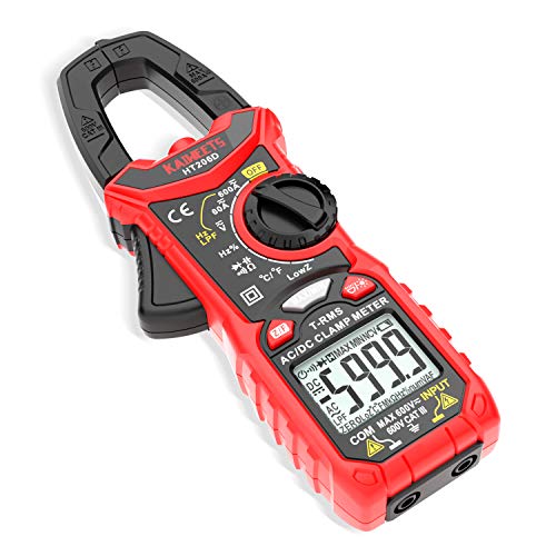 KAIWEETS Digital Clamp Meter T-RMS 6000 Counts, Multimeter Voltage Tester Auto-ranging, Measures Current Voltage Temperature Capacitance Resistance Diodes Continuity Duty-Cycle (AC/DC CURRENT)