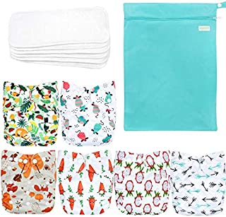 Wegreeco Washable Reusable Baby Cloth Pocket Diapers 6 Pack + 6 Bamboo Inserts (with 1 Wet Bag, Fruits, Animals)