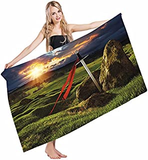 Mugod Beach Towel Bath Towels King hur Camelot Legend Myth in England Ireland Fields Invincible Myth Yoga/Golf/Swim/Hair/Hand Towel for Men Women Girl Kids Baby 64x32 Inch