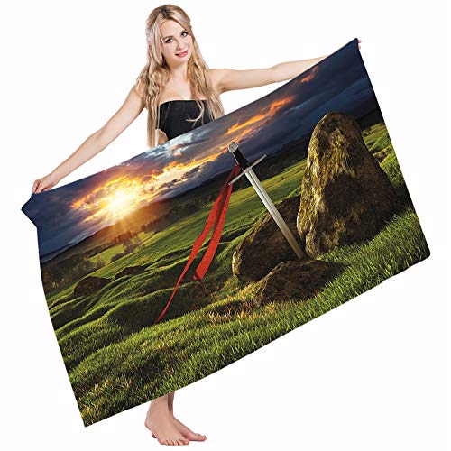 Mugod Beach Towel Bath Towels King hur Camelot Legend Myth in England Ireland Fields Invincible Myth Yoga/Golf/Swim/Hair/Hand Towel for Men Women Girl Kids Baby 64x32 Inch