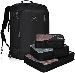 Hynes Eagle 38L Flight Approved Weekender Carry on Backpack Black with 3PCS Packing Cubes