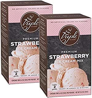 Triple Scoop Ice Cream Mix, Premium Strawberry, starter for use with home ice cream maker, no artificial colors or flavors, ready in under 30 mins, makes 4 qts (2 15oz boxes)