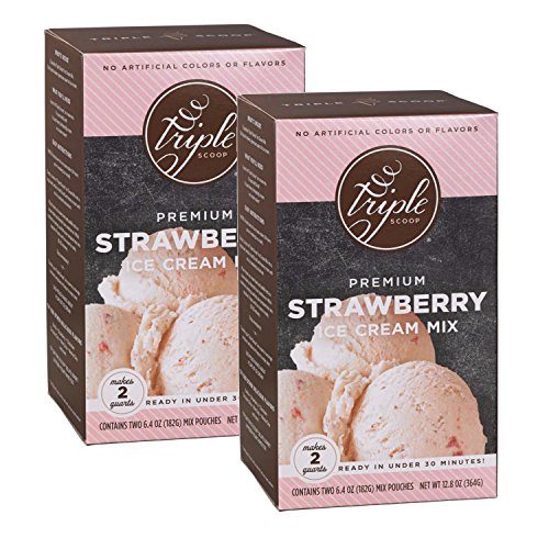 Triple Scoop Ice Cream Mix, Premium Strawberry, starter for use with home ice cream maker, no artificial colors or flavors, ready in under 30 mins, makes 4 qts (2 15oz boxes)