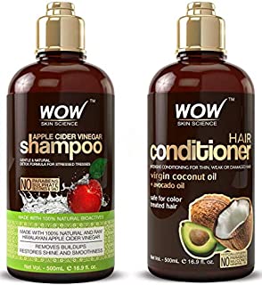 WOW Apple Cider Vinegar Shampoo and Hair Conditioner Set Increase Gloss, Hydration, Shine, Reduce Itchy Scalp, Dandruff & Frizz, No Parabens or Sulfates, All Hair Types, 2 x 16.9 Fl Oz 500mL