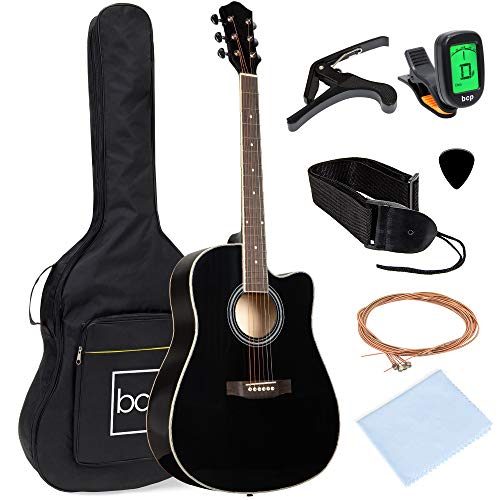 Best Choice Products 41in Full Size Beginner All Wood Cutaway Acoustic Guitar Starter Set with Case, Strap, Capo, Strings, Picks, Tuner - Black