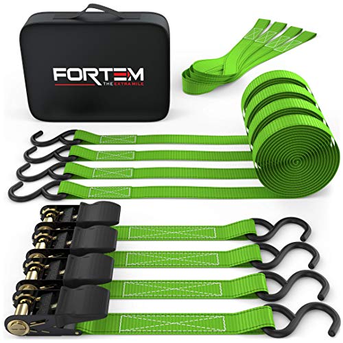 FORTEM Ratchet Tie Down Straps (Green 4-Pack)