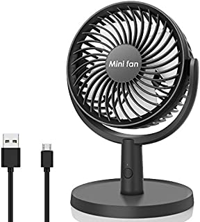 Mini Desk Fan, USB Operated Fan with 4 Speeds, Strong Airflow, Ultra Quiet Operation, 310° Adjustment, Portable Personal Fan for Home Office Desktop (Black)