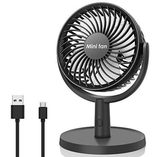 Mini Desk Fan, USB Operated Fan with 4 Speeds, Strong Airflow, Ultra Quiet Operation, 310° Adjustment, Portable Personal Fan for Home Office Desktop (Black)