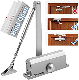 Onarway Automatic Door Closer Hold Open Size 3 Spring Hydraulic Door Closure Aluminum Alloy Body, for Residential and Commercial Use, for 45~60kg Door, Not Applies Parallel Installation