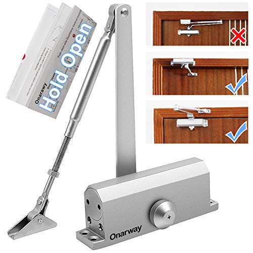 Onarway Automatic Door Closer Hold Open Size 3 Spring Hydraulic Door Closure Aluminum Alloy Body, for Residential and Commercial Use, for 45~60kg Door, Not Applies Parallel Installation