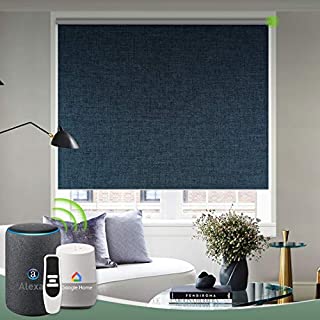 Yoolax Motorized Roller Shade Heat Insulation Hardwired Smart Blinds Voice Control Alexa Roller Blinds with Valance (Navy Blue)