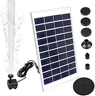 Solar Fountain Pump,Feeke New Upgraded Mini Solar Powered Bird Bath Fountain Pump 5W Solar Panel Kit Water Pump,with 6 Different Spray Pattern Heads, for Pond, Pool, Garden, Fish Tank, Aquarium,Patio